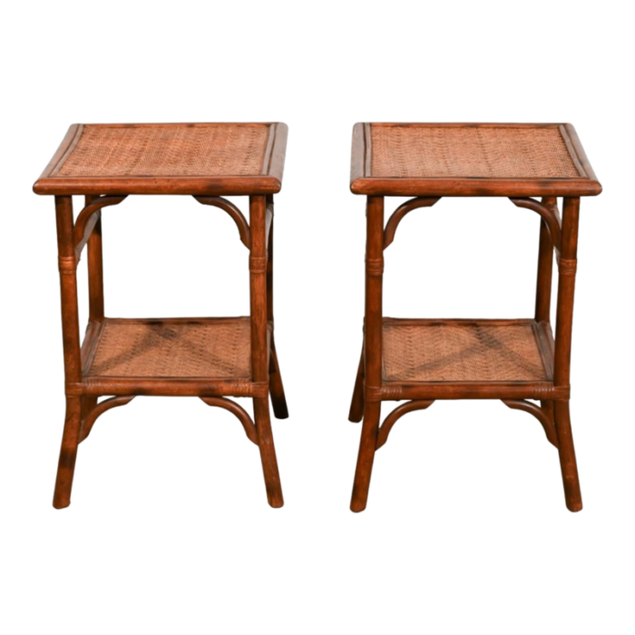 pair bamboo and rattan two tier side tables 5512