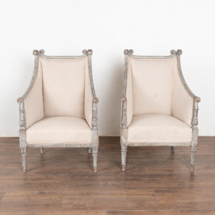 pair gray painted gustavian style armchairs sweden circa 1900 1700