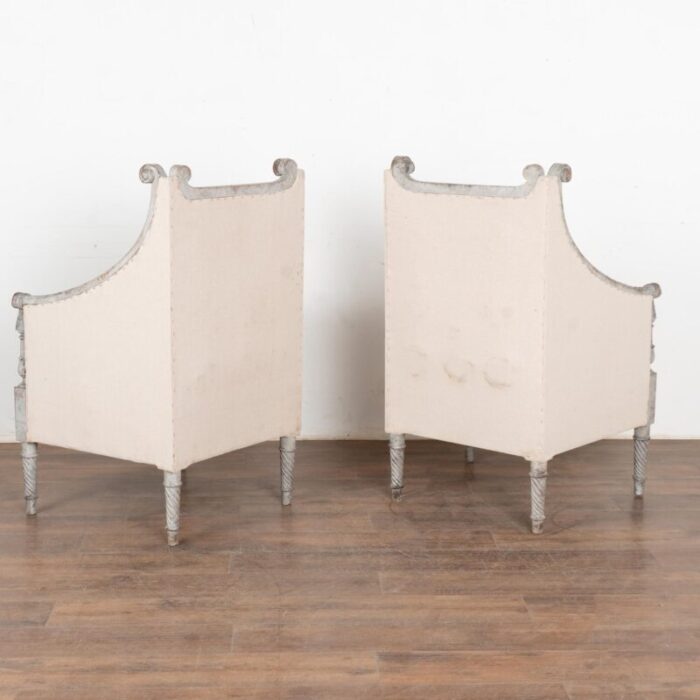 pair gray painted gustavian style armchairs sweden circa 1900 5082