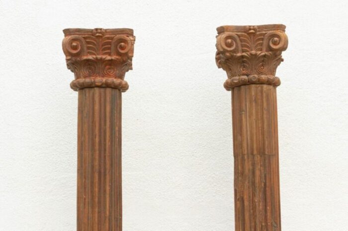 pair of 1800s stone teak carved columns 0326