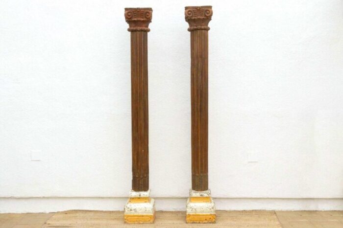 pair of 1800s stone teak carved columns 1748