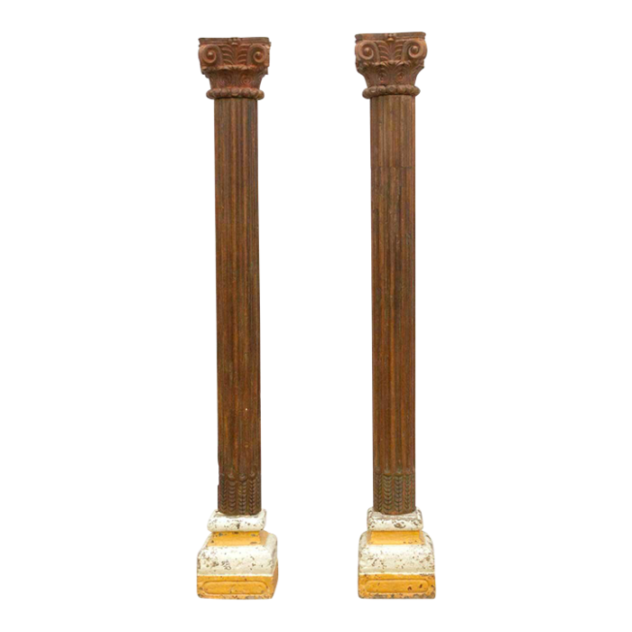 pair of 1800s stone teak carved columns 1879