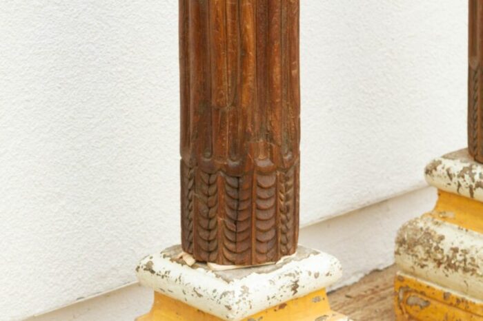 pair of 1800s stone teak carved columns 7193