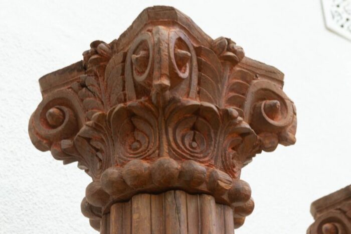 pair of 1800s stone teak carved columns 8736