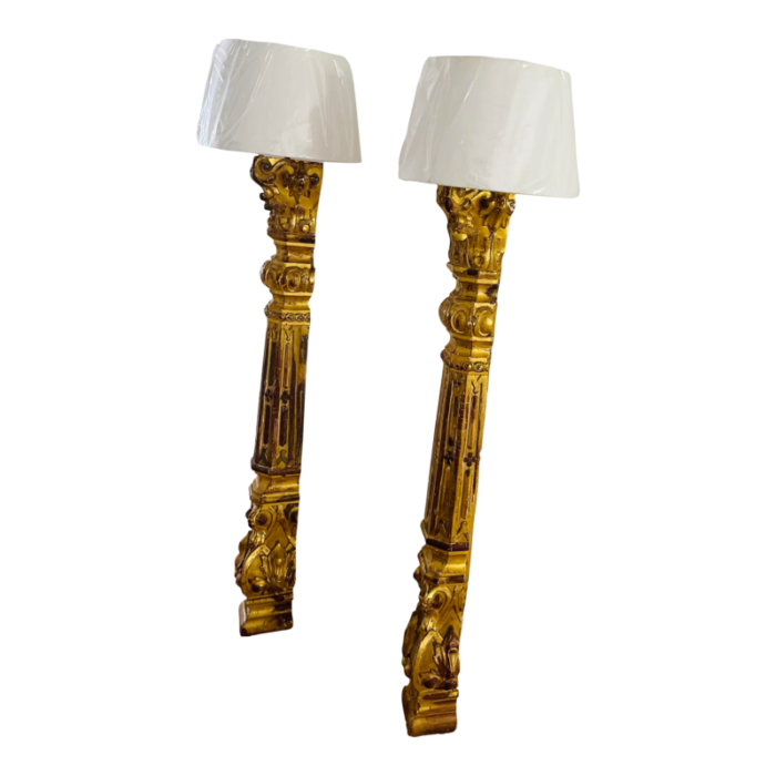 pair of 19th century antique boho gilded columns floor lampd 8591