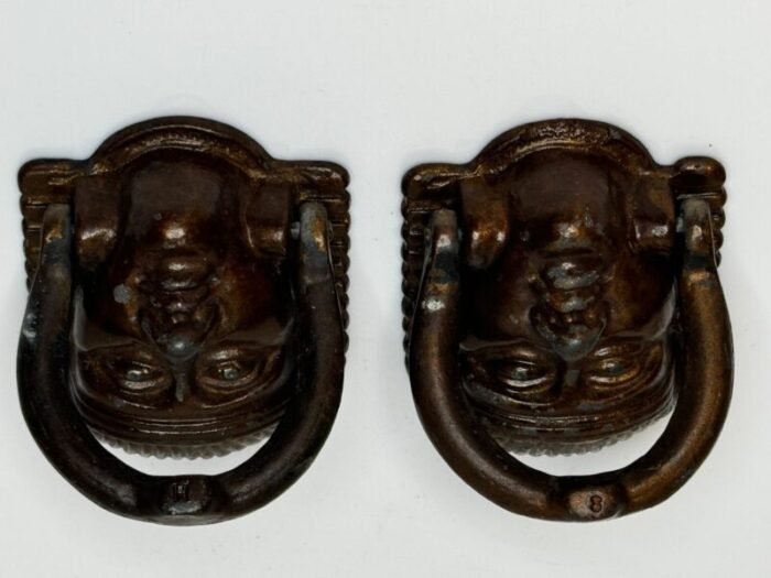 pair of 19th century egyptian sphinx mask exterior front door knockers 3861