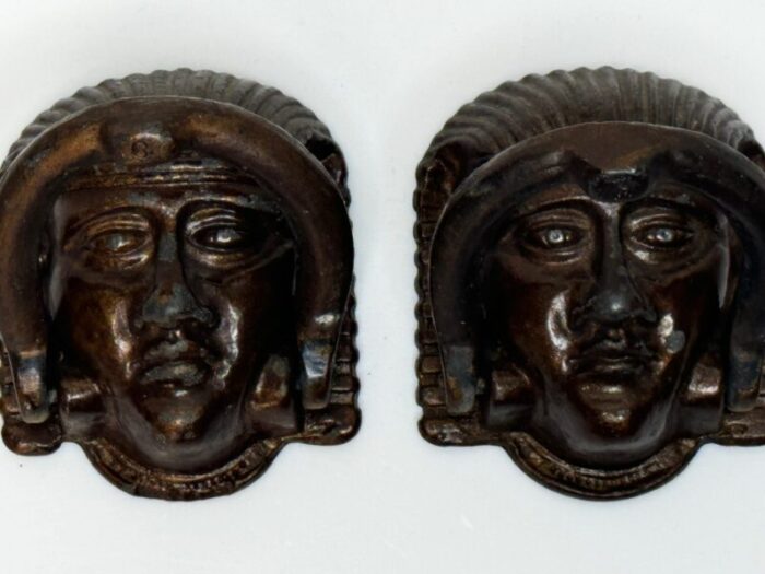 pair of 19th century egyptian sphinx mask exterior front door knockers 6045