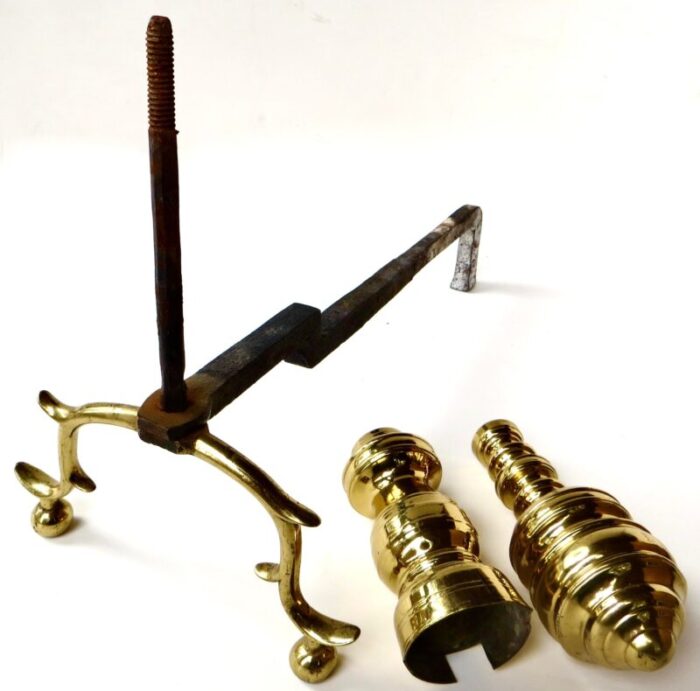 pair of early victorian fireplace brass andirons american circa 1850 6775