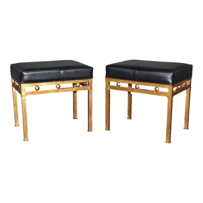 pair of hollywood regency style gilt steel benches circa 1940s 5636