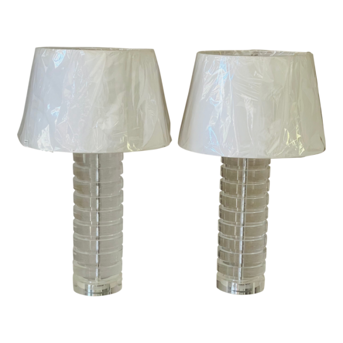 pair of mid century lucite disks lamps karl springer attributed 2493