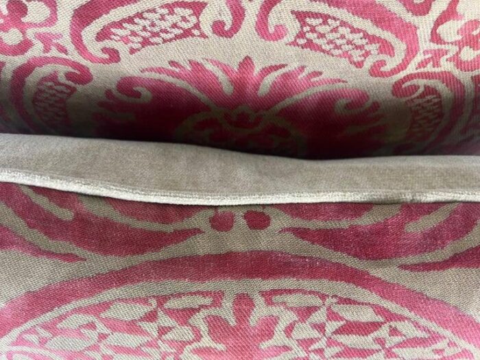 pair of orsini patterned fortuny textile pillows w velvet backs 1408