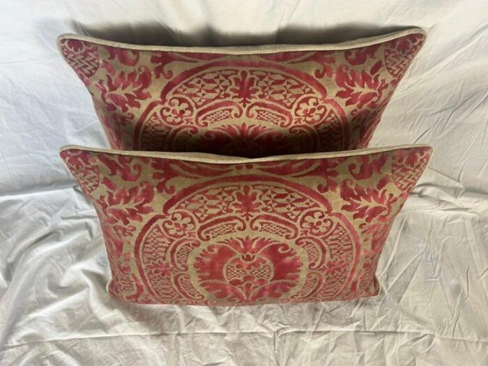 pair of orsini patterned fortuny textile pillows w velvet backs 1518