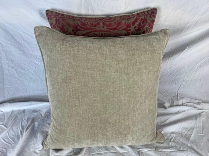 pair of orsini patterned fortuny textile pillows w velvet backs 7391