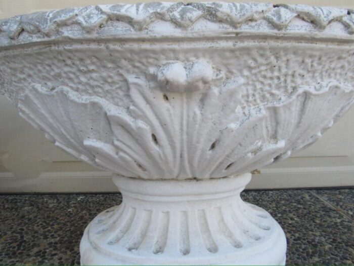 pair of vintage english concrete urn garden planters 0422