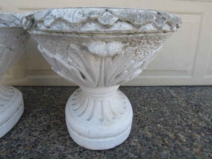 pair of vintage english concrete urn garden planters 0786