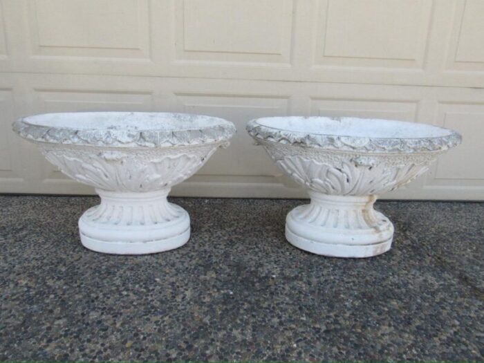 pair of vintage english concrete urn garden planters 4145