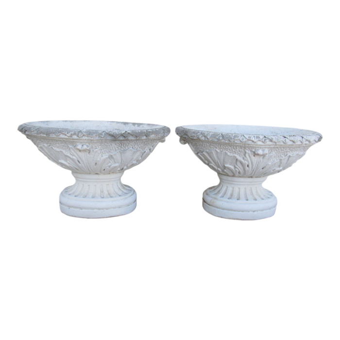 pair of vintage english concrete urn garden planters 6639