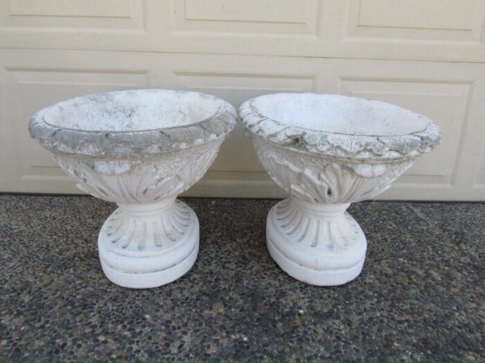 pair of vintage english concrete urn garden planters 7995