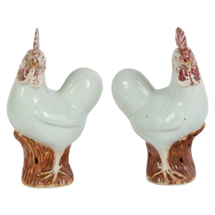 pair of vintage porcelain rooster statues 4176