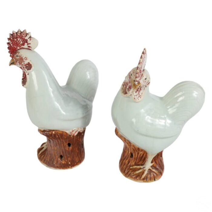 pair of vintage porcelain rooster statues 8287