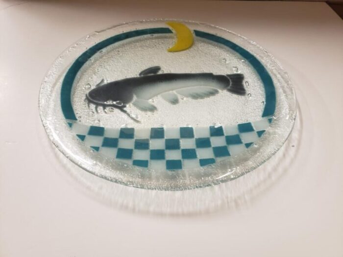 peggy karr fused glass fish and moon platter 21st century 4814