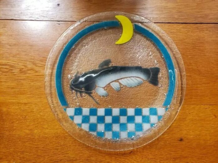 peggy karr fused glass fish and moon platter 21st century 7366