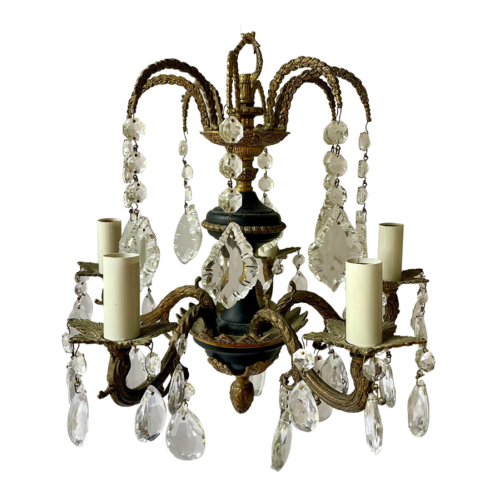 petit french empire style brass and crystal chandelier 0924