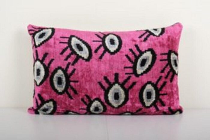 pink silk and velvet eye ikat pillow cover 2010s 1