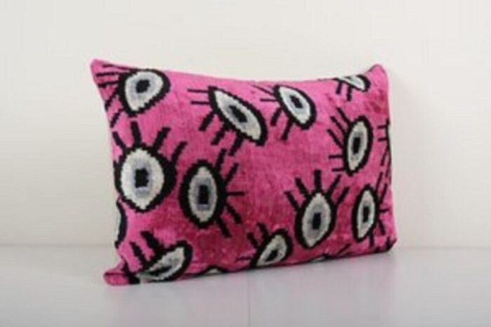 pink silk and velvet eye ikat pillow cover 2010s 2