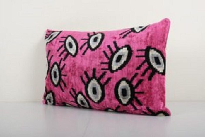 pink silk and velvet eye ikat pillow cover 2010s 3