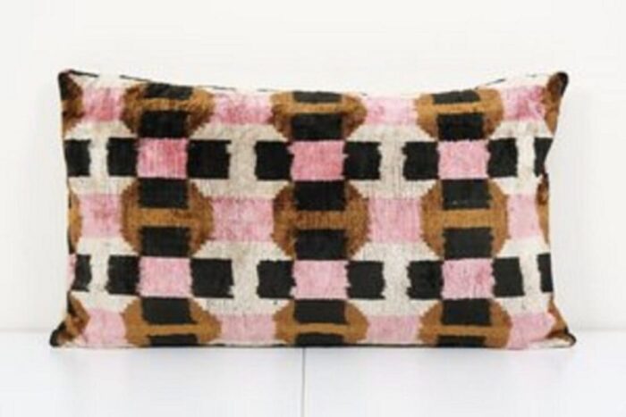 pink silk velvet geometric ikat cushion cover 2010s 1