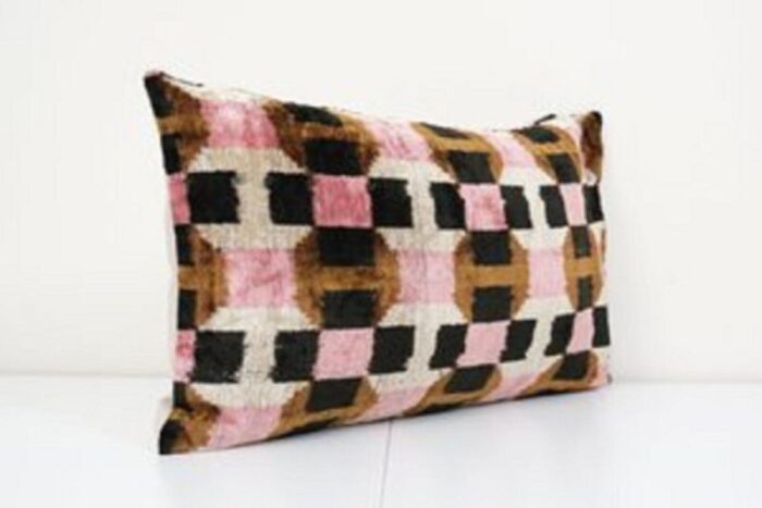 pink silk velvet geometric ikat cushion cover 2010s 2