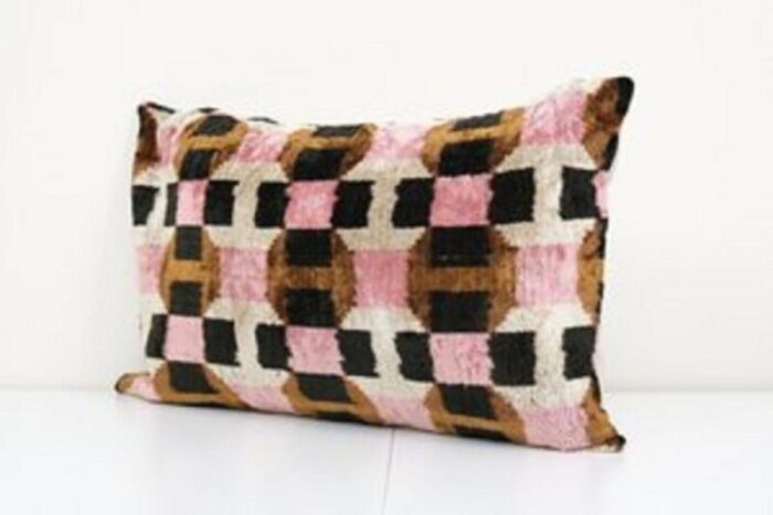 pink silk velvet geometric ikat cushion cover 2010s 3