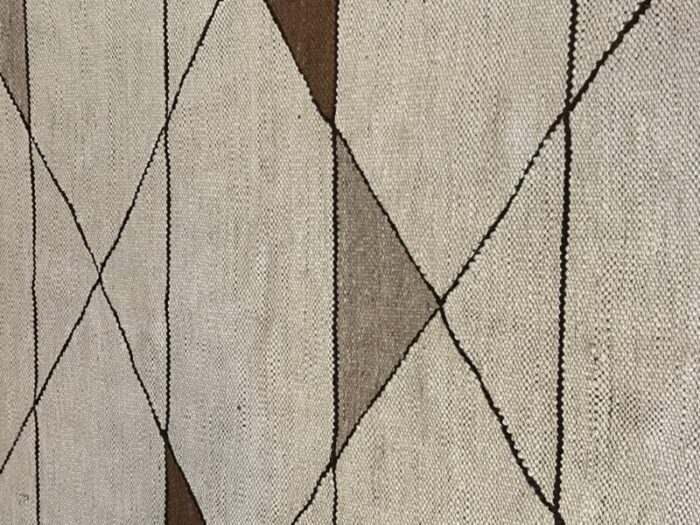 polish white grey brown geometric kilim rug 1970s 6