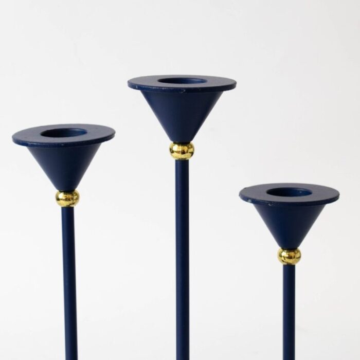 postmodern blue candleholders 1980s set of 3 6