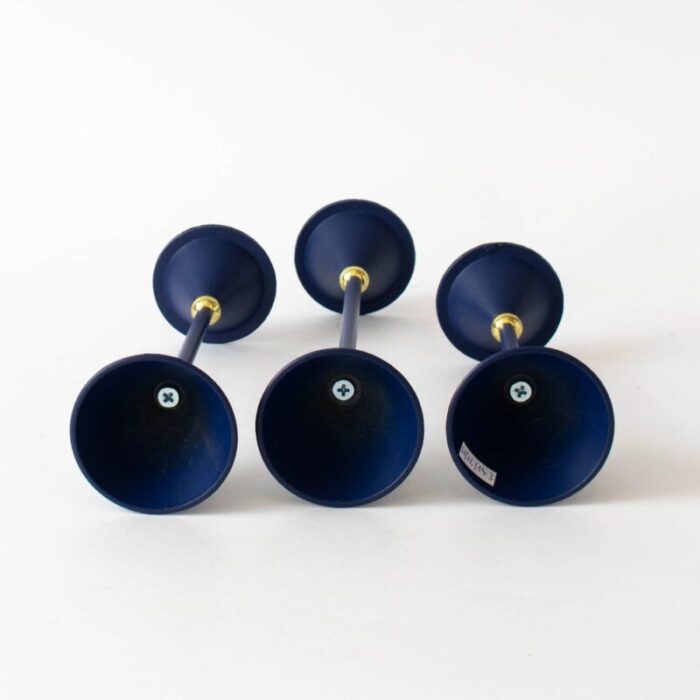 postmodern blue candleholders 1980s set of 3 7