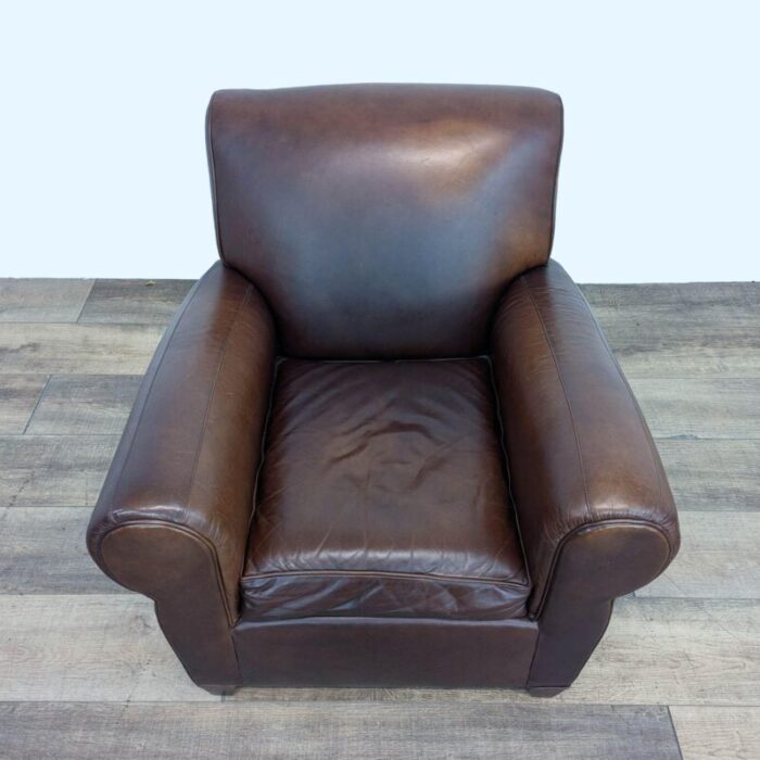 pottery barn manhattan brown leather roll arm lounge chair 2818