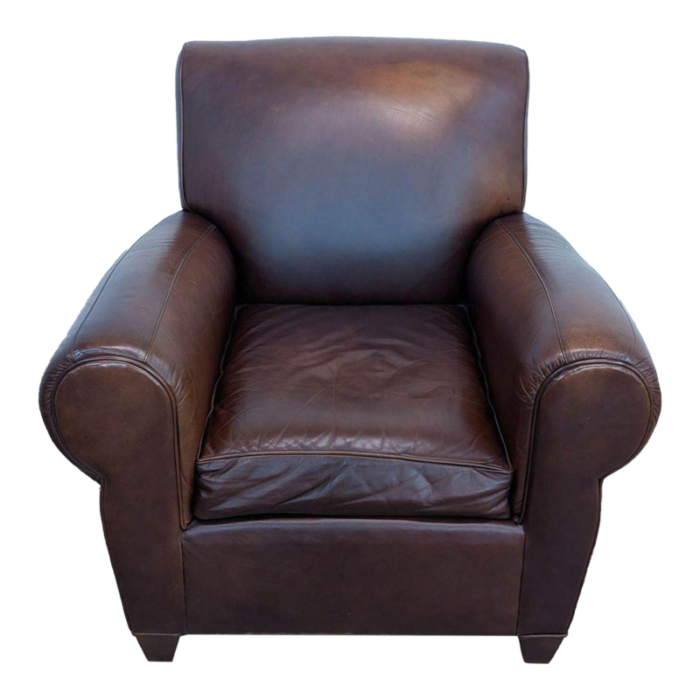 pottery barn manhattan brown leather roll arm lounge chair 3166