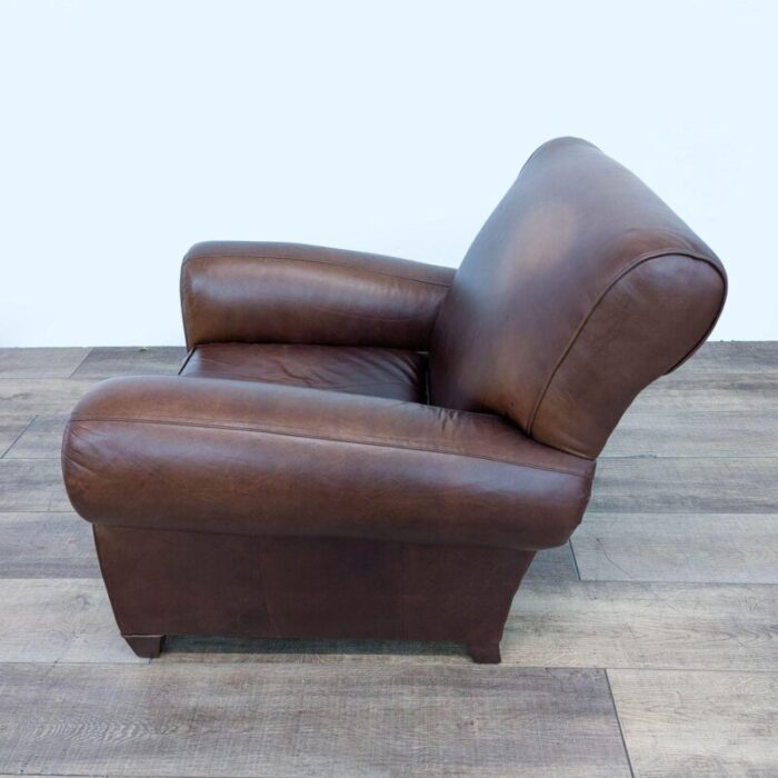 pottery barn manhattan brown leather roll arm lounge chair 8321