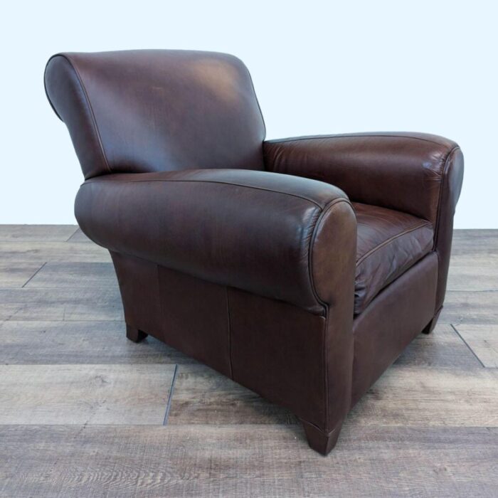 pottery barn manhattan brown leather roll arm lounge chair 9821