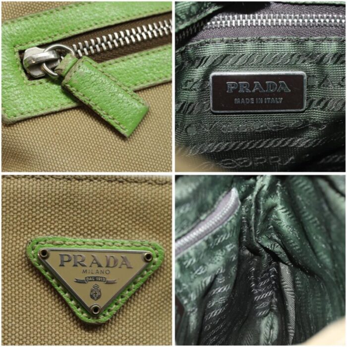 prada hand bag canvas beige auth 78255 0319