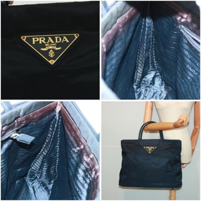 prada hand bag nylon navy auth yk13223 6660