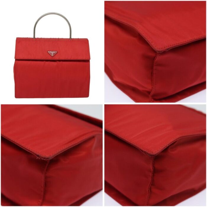 prada hand bag nylon red auth 78079 9770