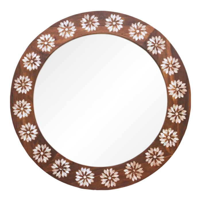 precious floral mother of pearl inlay round mirror 4848