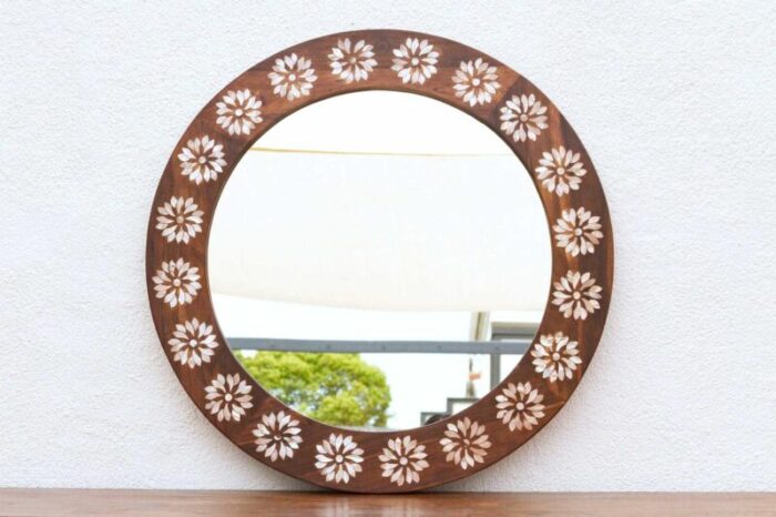 precious floral mother of pearl inlay round mirror 7486