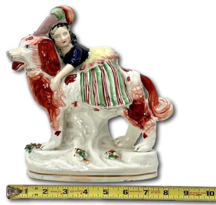 rare antique english staffordshire pottery woman riding st bernard dog figure circa mid 19th century 1563