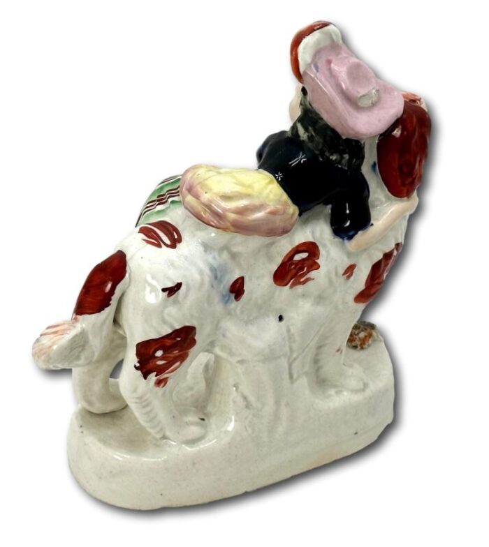 rare antique english staffordshire pottery woman riding st bernard dog figure circa mid 19th century 5216