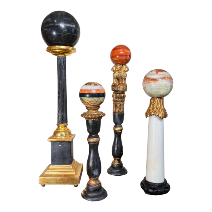 rare set of grand tour antique marble specimen spheres on the gilt pillars 9312