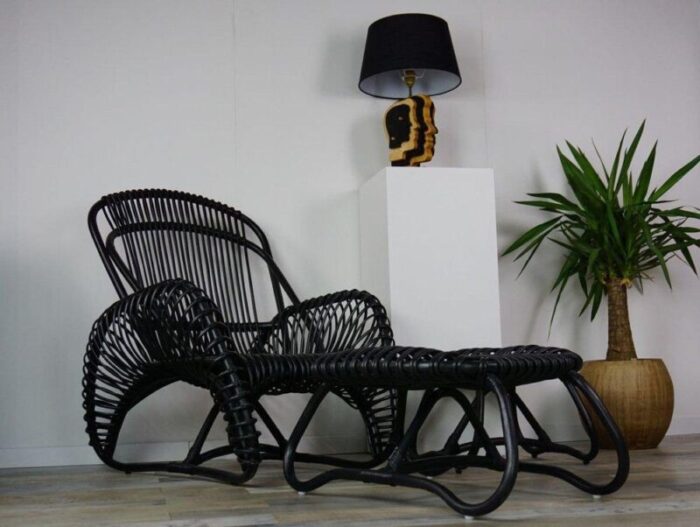 rattan armchair with ottoman set of 2 6443