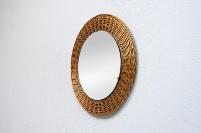 rattan mirror attributed to jan kalous for uluv czechoslovakia 1960s 4